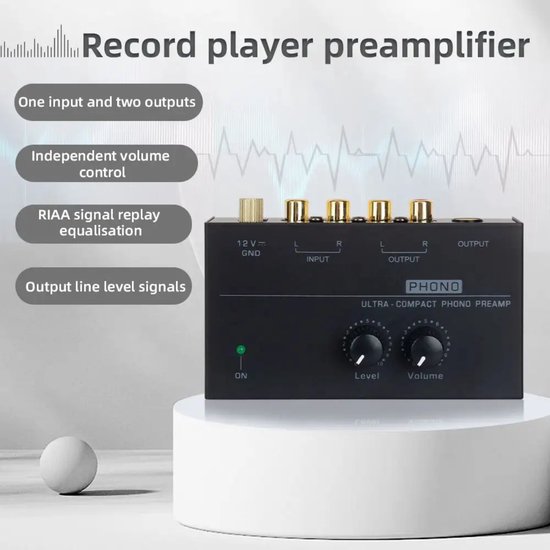 Delmark Phono Preamp - Voorversterker voor Platenspelers - RCA uitgang - RIAA Equalisatie - Met Volume- & Level-control — afbeelding 3