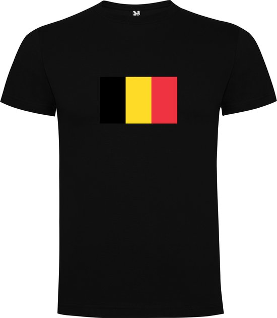 T-shirt noir avec drapeau du monde, pays Belgique Full Color Taille L