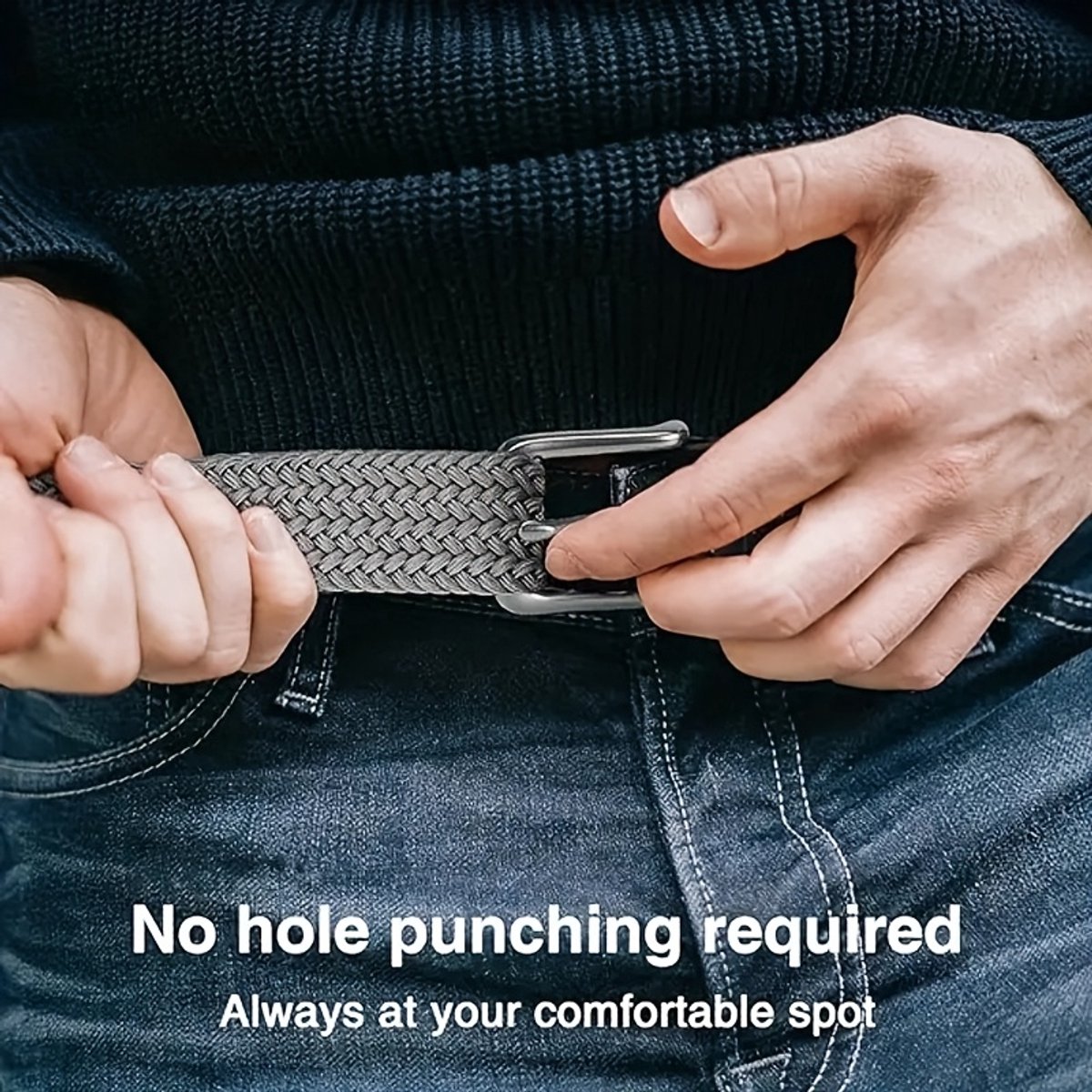 2pcs Black Casual Breathable Outdoor Nylon Canvas Belts, Retro Woven Design with Durable Zinc Alloy Buckle