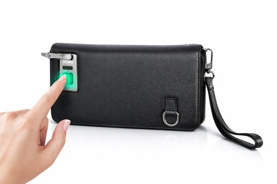 D'OMU Luxe Leren Clutch Tas met Vingerafdrukslot - Anti-Diefstal Handtas - Heren Portemonnee - RFID Veilig - USB-C Oplaadbaar