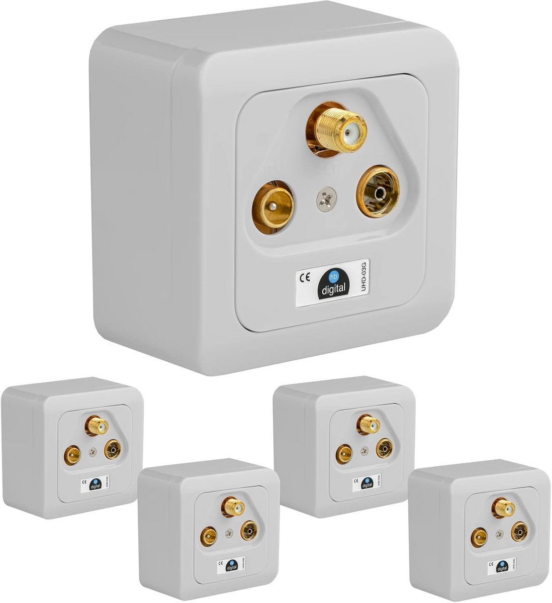 Antenne Wanddoos - SAT TV Radio - Signaal Verbinding - Goud Vergulde Connectoren - Opbouw Inbouw - Wit