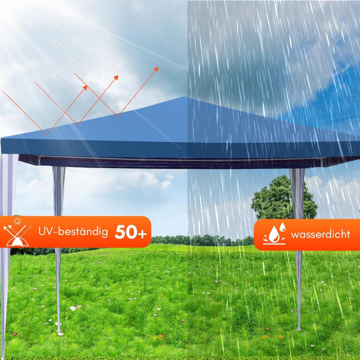 Tuinpaviljoen - Feesttent Luifel - Buitenfeesten Bescherming - Waterdicht UV-bestendig - 3 x 3 Meter - Blauw