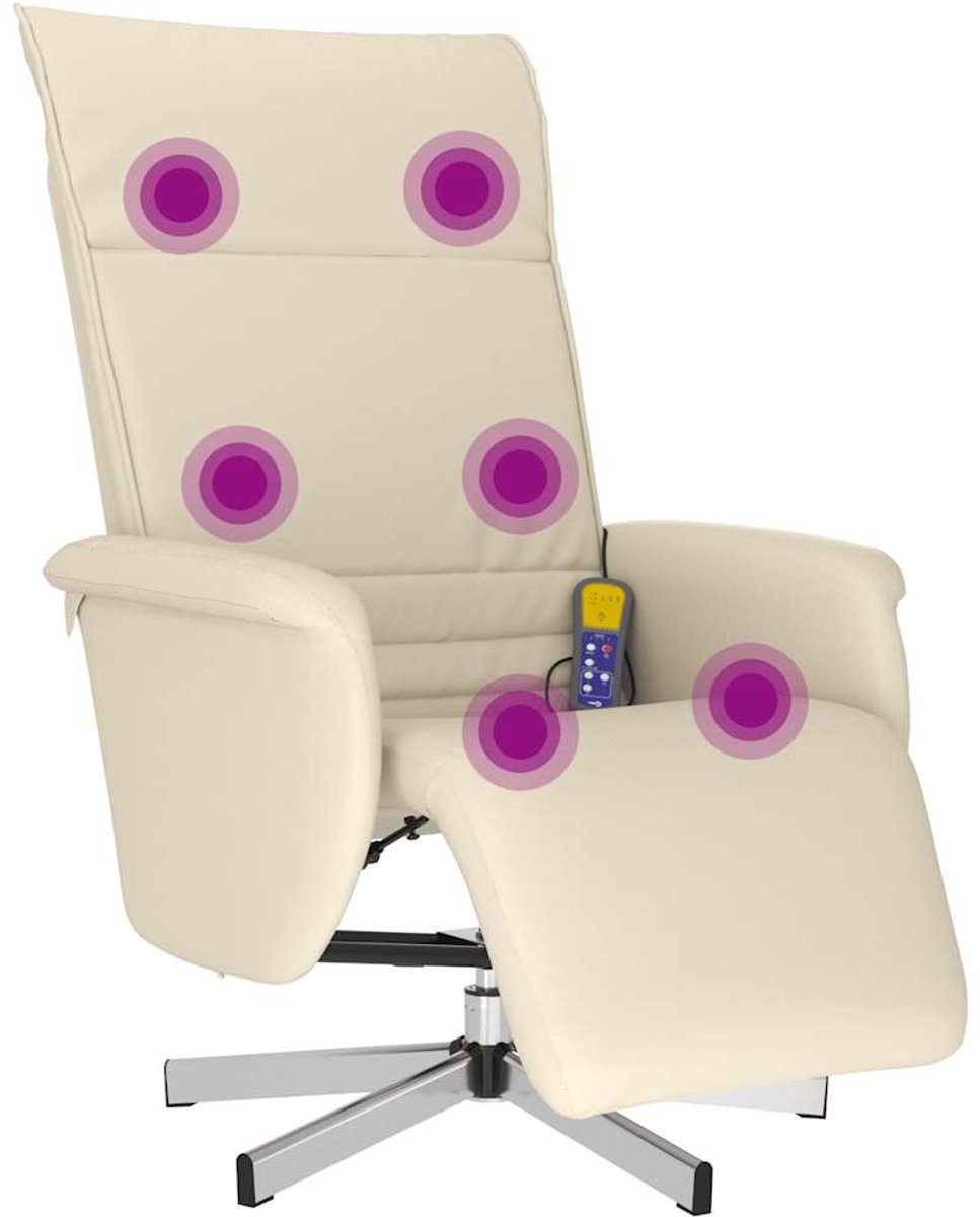 vidaXL Massagestoel - verstelbaar - met - voetensteun - kunstleer - crèmekleurig