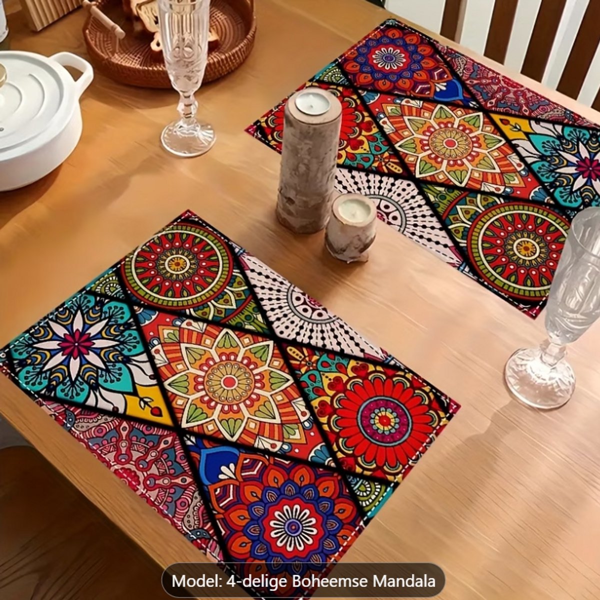 Bohemian Mandala Placemat, 30.48x45.72 cm Linnen Rechthoekige Tafelmat, Mexicaans Etnisch