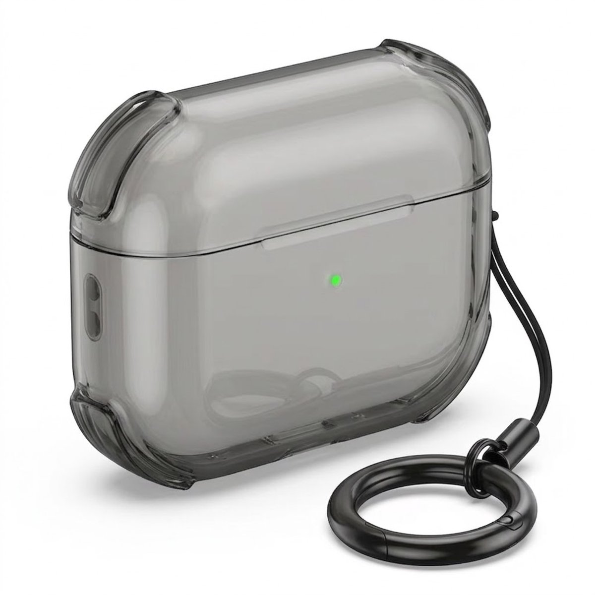 Grijs transparant hoesje voor oordopjes met sleutelring – schokbestendige beschermhoes geschikt voor AirPods Pro 3