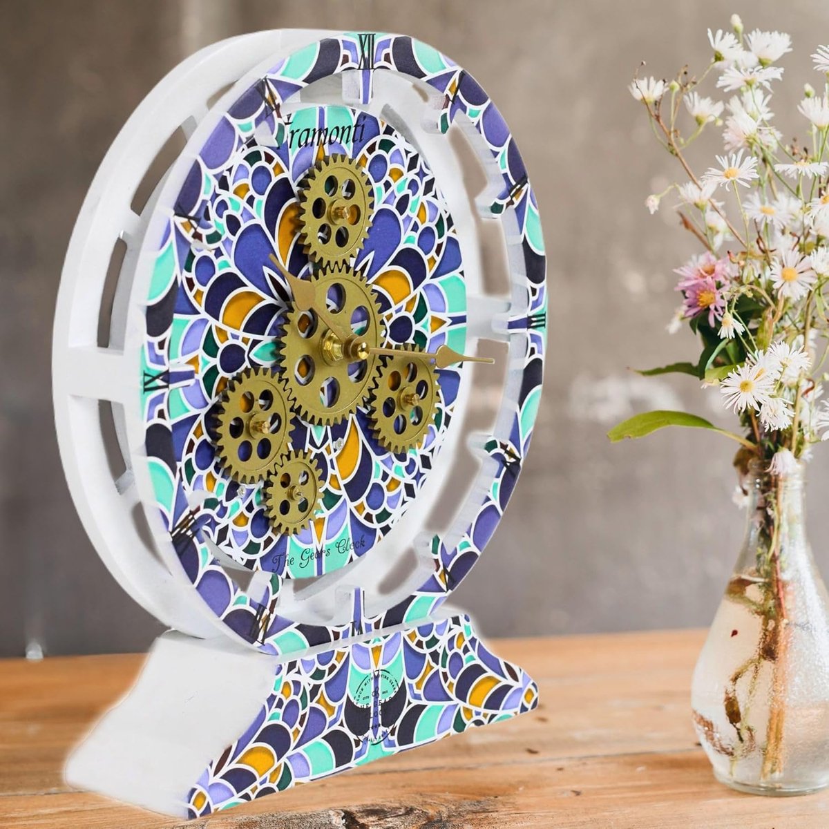 Tandwiel Klok - Bureau Klok Wandklok - Tijd Weergeven - Bewegende Tandwielen - 60x60cm - Zilverkleurig