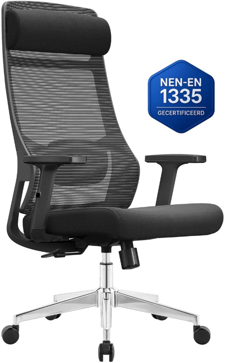 OfficeSense OS110 Bureaustoel – Ergonomische Bureaustoel – 3D Armleuningen – Verstelbare Hoofdsteun – Bureaustoelen voor Volwassenen