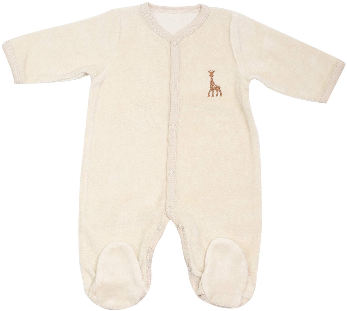 Sophie de giraf Geboorteset Velours Beige – Baby Pyjama, Mutsje & Slofjes 1M (54 cm) – Zacht Fluweel – Unisex – Comfortabele Vooropening – Luxe Kraamcadeau Set – foto 7