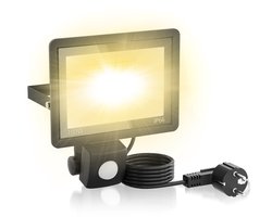 ACXIN LED Buitenlamp met Bewegingssensor – 100W LED Schijnwerper IP66, Aluminium Floodlight met 35cm Stroomkabel, Geschikt voor Tuin, Terras, Garage en Erf, Warm Wit, Met Stekker