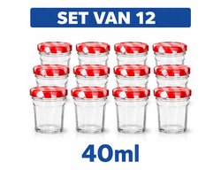 Mini Jam Potjes – Set van 12 – 40 ml – 5 x 5 x 5,5 cm – Glazen Confiture Potjes met Deksel – Voor Jam, Honing & Sausjes