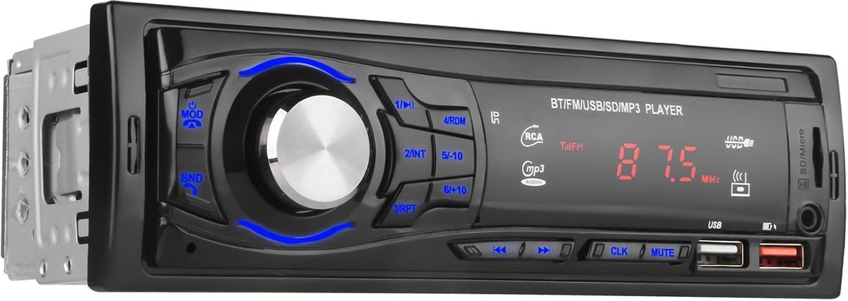 Autoradio Bluetooth - Auto Radio Muziek - Veilig Bellen - 2 USB Poorten - 1 DIN Formaat - Zwart