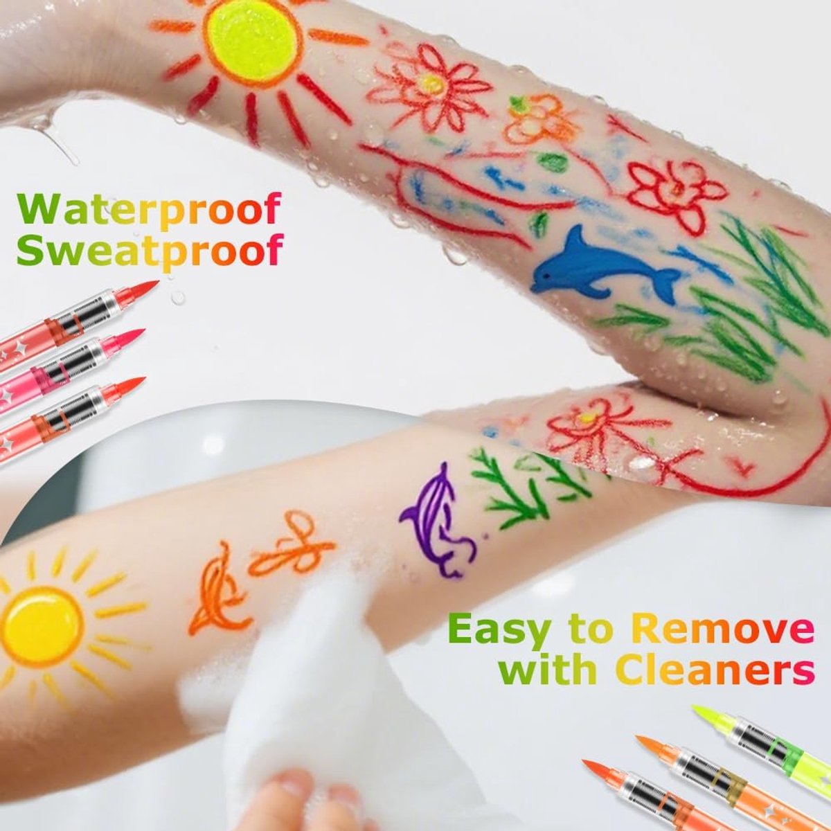UV Schminkstiften Set - 18 Kleuren - Neon Face & Body Paint Markers - Blacklight Reactief - Waterbasis & Afwasbaar - Festival & Carnaval — afbeelding 2