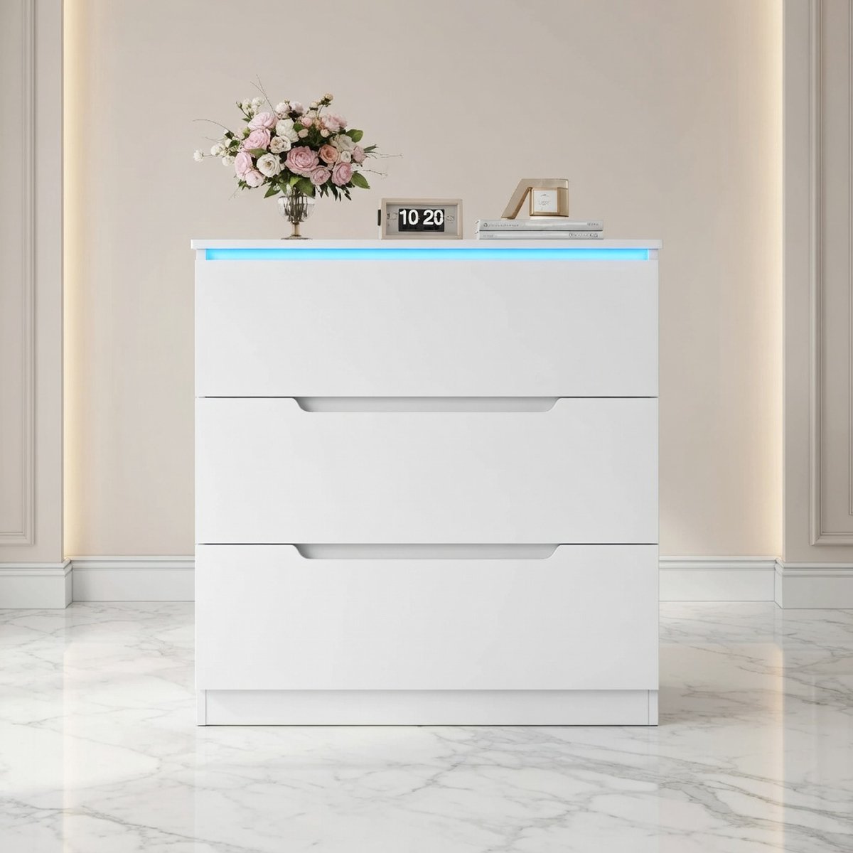 LumaGlow LED Commode 3 Laden – Moderne Witte Ladekast met Verlichting – 40 x 70 x 80 cm - House&Garden