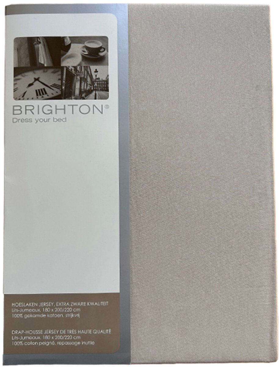 Brighton Hoeslaken Jersey Katoen - Litsjumeaux - 180x200/220 cm - Zand - Zacht & Elastisch