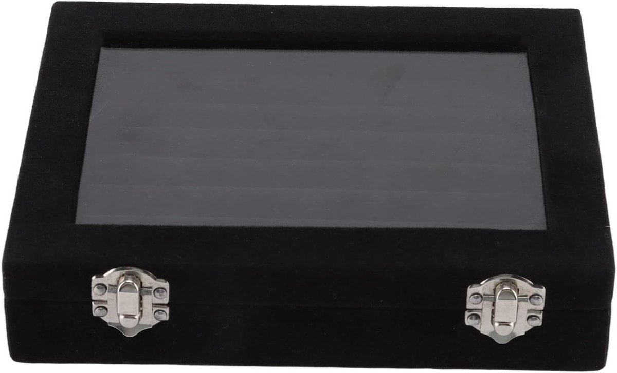 Sieraden Display Box - Ring Oorbel Organizer - Sieraden Opbergen - Doorzichtig Glazen Deksel - 7 Slots - Zwart