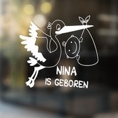 Raam Sticker Is Geboren Met Ooievaar (Jongen & Meisje) - Wit - 40 x 32 cm - raam en deur stickers - geboorte stickers