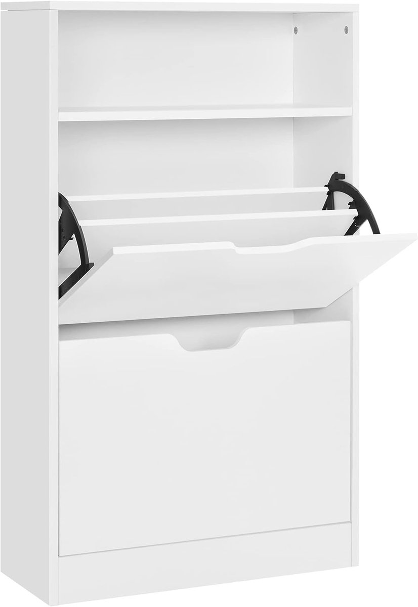Hoppa! - Schoenenkast - 2 vakken - Hal Woonkamer Slaapkamer - 60 x 24 x 102 cm - Wit