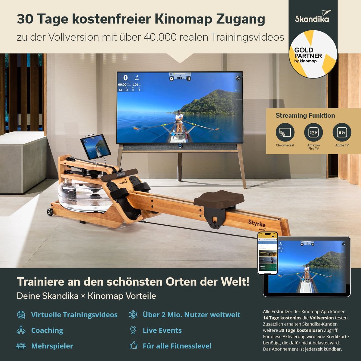 Skandika Styrke Roeitrainer Kersenhout Waterweerstand - afbeelding 3