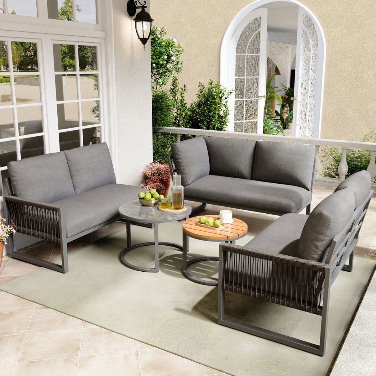BLACKCOLORS Tuinset, meubelset voor 6-7 personen, hoekbank met gegalvaniseerd ijzeren frame, verstelbare poten, inclusief alle zit- en rugkussens, grijs thumbnail 7