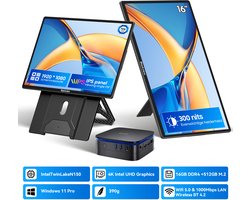 Blackview MP60 Mini PC + Table 10 Draagbare Monitor Set – 16GB DDR4 512GB SSD – Intel N150 tot 3,6GHz – Windows 11 – 5G WiFi Dual HDMI 4K – Gigabit Ethernet – 23,8 Inch FHD USB-C HDMI Toetsenbord – Zwart