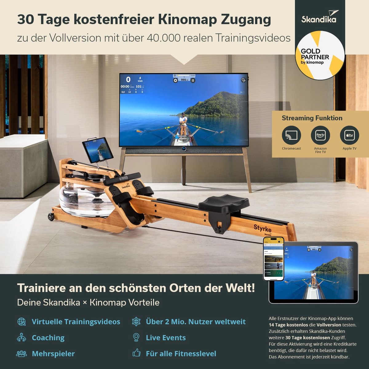 Skandika Styrke Roeitrainer Kersenhout Naturel 200 kg - afbeelding 2