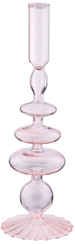 Arti Casa Kandelaar voor Dinerkaars - Ø9 x 28 cm - Glazen Kaarsenhouder Woondecoratie - Lichtroze - Glas