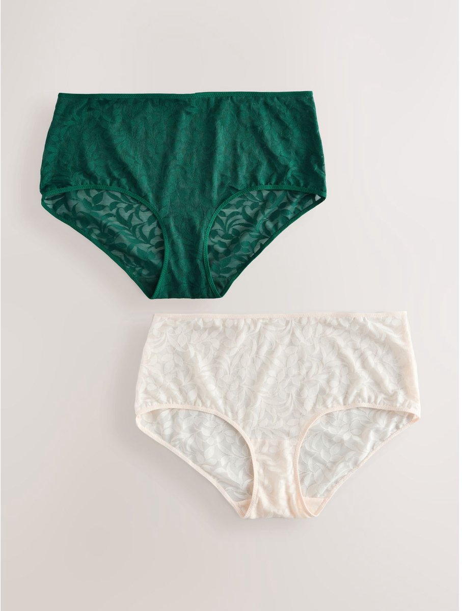 Next - Dames - Set van 2 halfhoge slips met kant - Groen