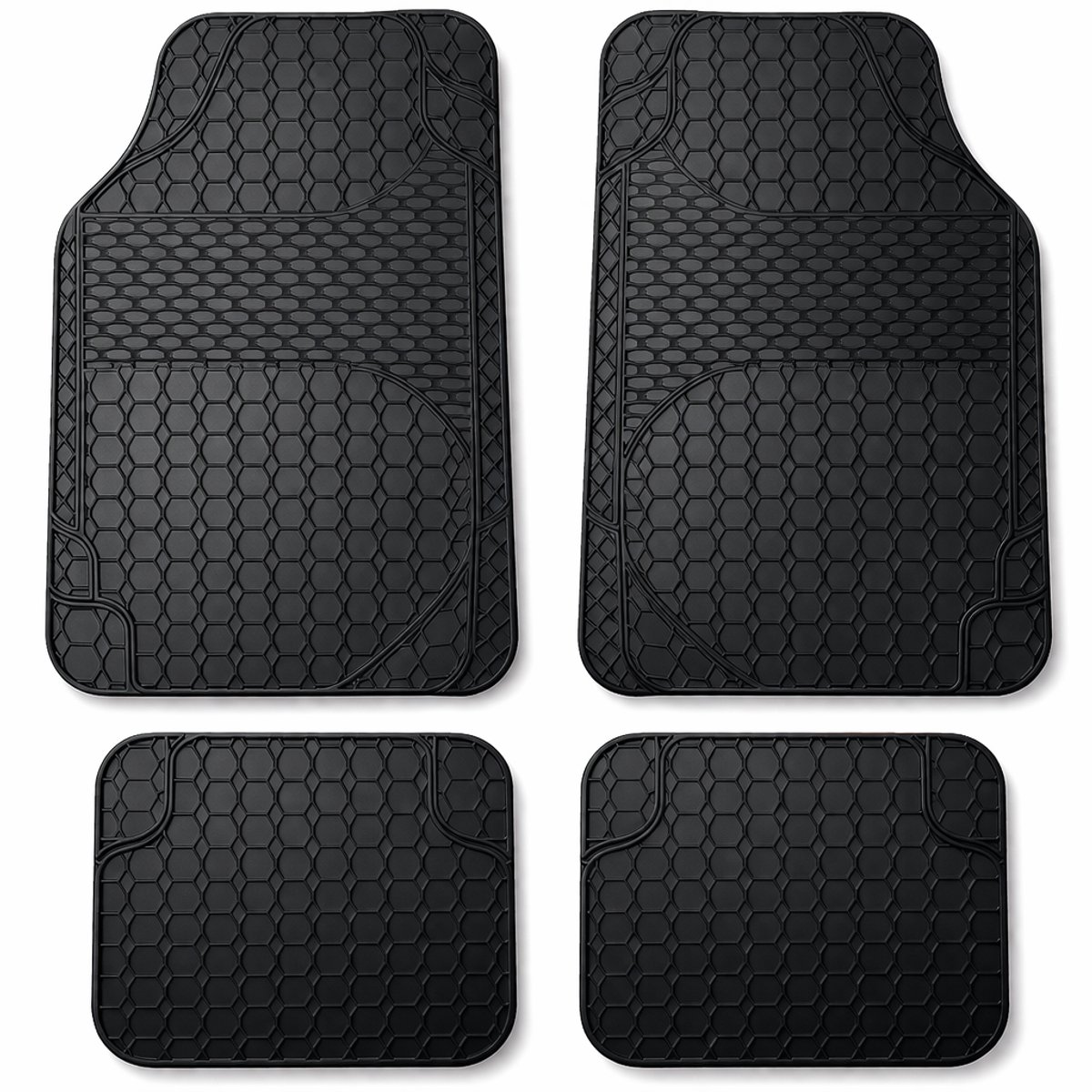 Rubber Automatten Set 4 Stuks – Universeel – Antislip & Waterdicht – Zwart – Voor Auto Voor & Achter - 55835A