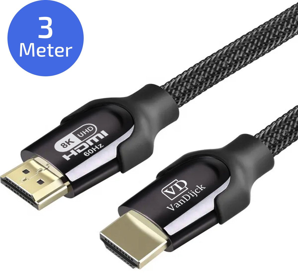 VanDijck - HDMI 2.1 Kabel 3 Meter - Ultra HD 8K High Speed (60/120/240Hz) - 48GBPS