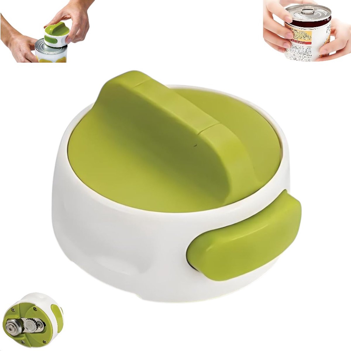 Manual rotary can opener and bottle opener - Automatic clamping can opener - Mini can knife - Green - Can opener - Flesopener - Deksel Opener - Potopener - Gereedschap om Doppen van Flessen en Potten te Verwijderen