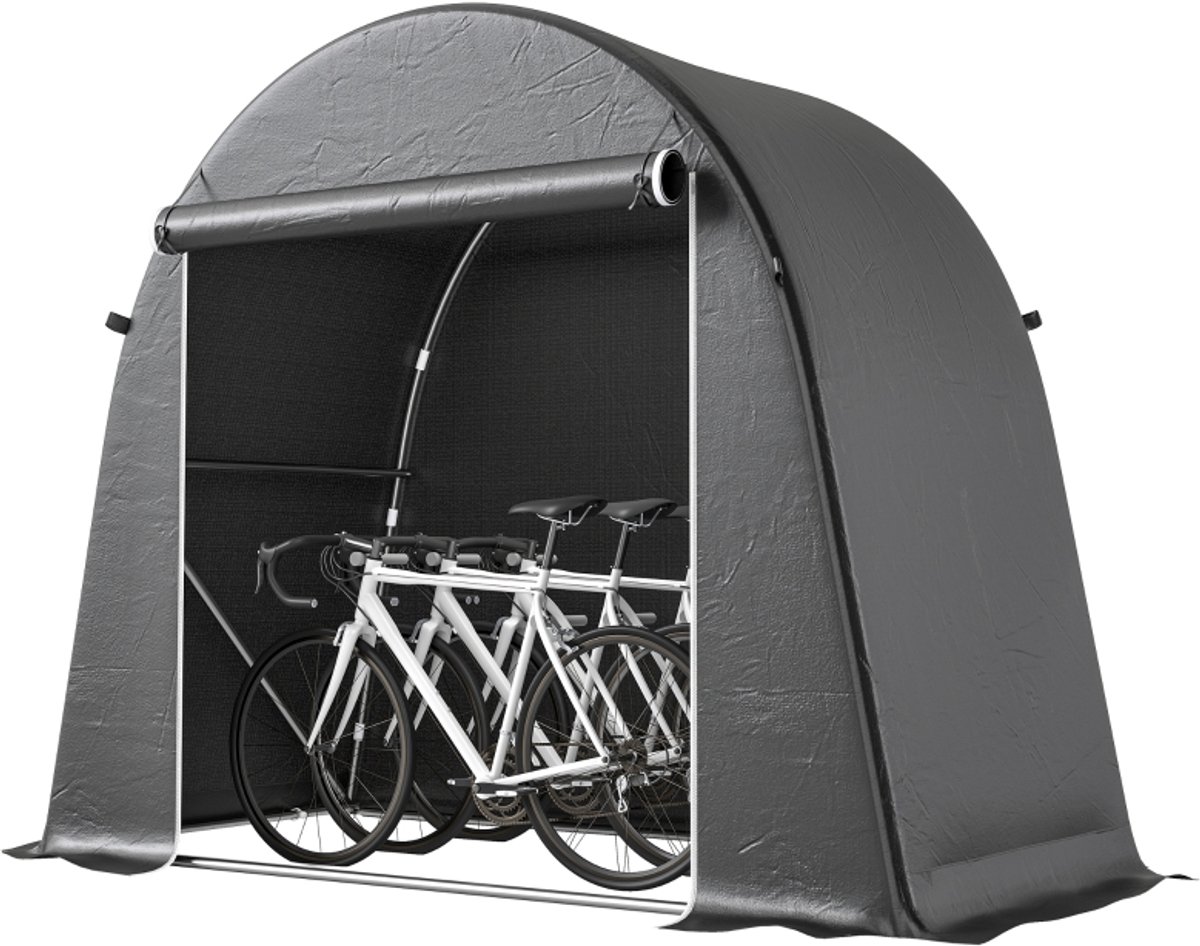 Daity Tuinopbergtent van 2,4 x 1,2 meter, waterdichte fietstent met oprolbare ritssluiting en gegalvaniseerd metalen frame, donkergrijs