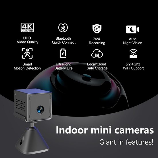 Mini Camera - Beveiligingscamera Babyfoon - Huis Bewaken - 5G WiFi Nachtzicht - 3 cm - Zwart van MINI — afbeelding 4