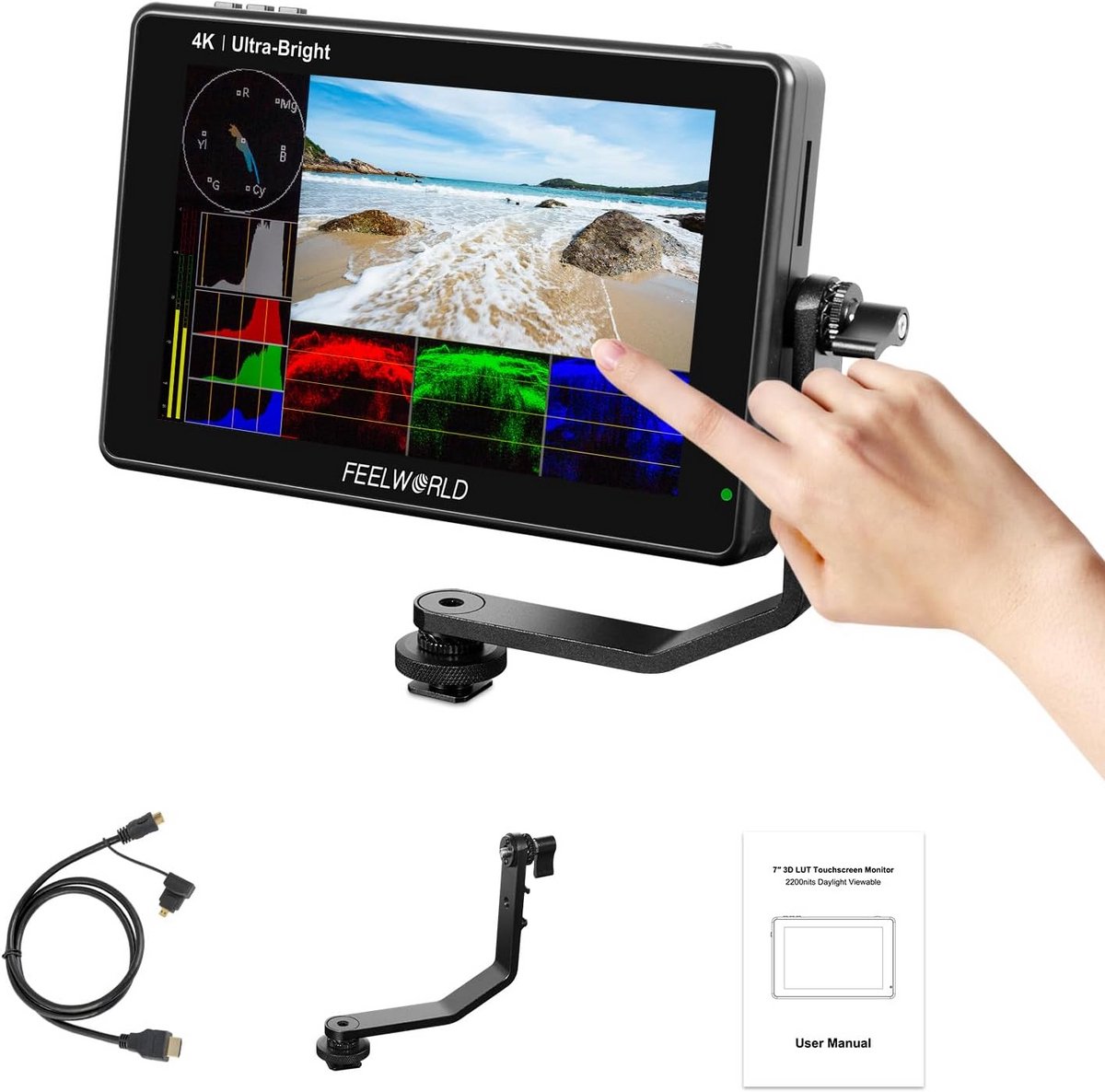 Velddisplay Camera - Touchscreen Monitor - Filmproductie Buiten - Ultrahelder 2200 Nits - 7 Inch IPS