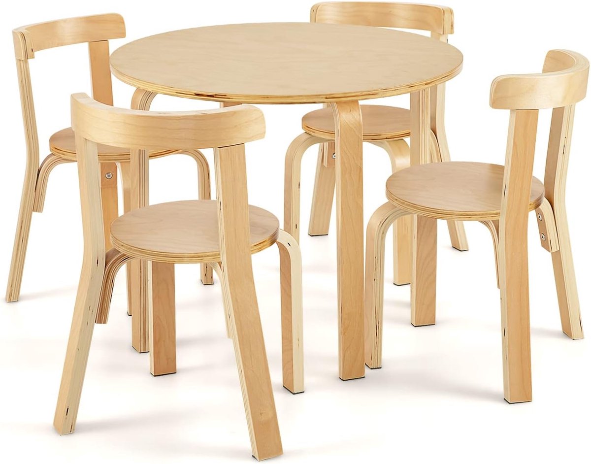 Kinder Zitgroep - Tafel en stoelen set - Spelen en leren - Stevig beukenhout - 60x60x50 cm