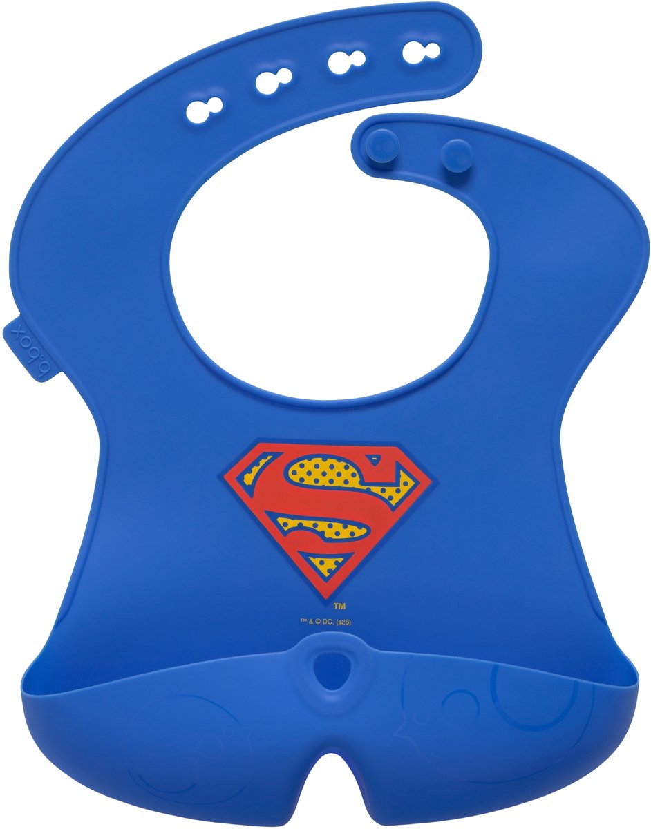 Superman b.box Siliconen Slab | Openblijvende Opvangbak | Oprolbaar voor Eenvoudig Gebruik Onderweg | Antikleef Siliconen | Verstelbare, Taps Toelopende Pasvorm | Vaatwasserbestendig | Vanaf 4 maanden+