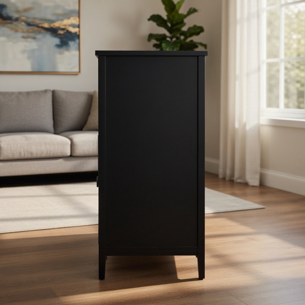 Modern Dressoir Zwart – Stijlvolle Sideboard Woonkamerkast met Veel Opbergruimte, Verstelbare Poten, Bijzetkast en Highboard – Geschikt voor Gereedschap, Handdoeken en Decoratie Novihome