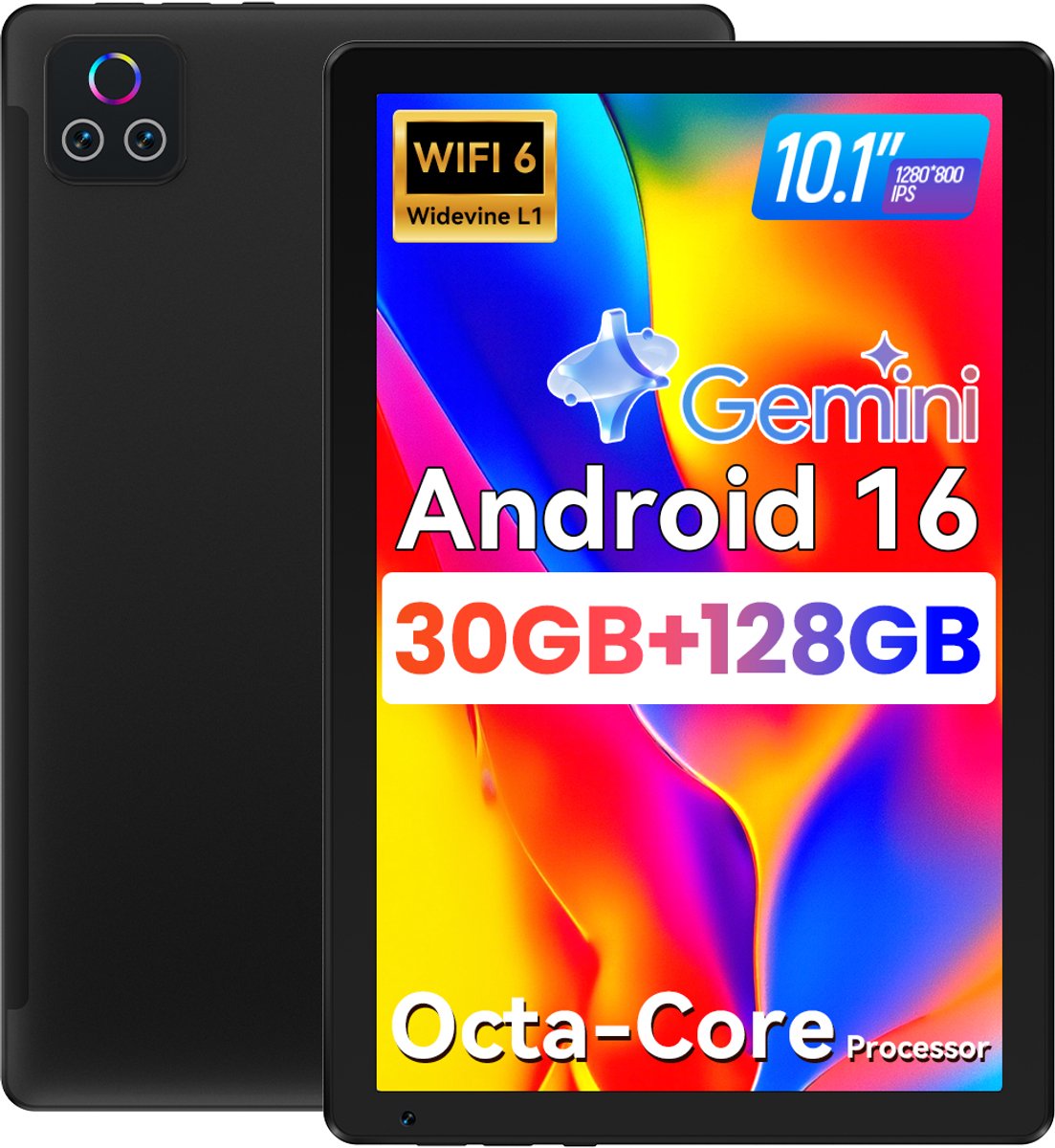 Hotlight X109 Tablet - Android 16 Tablet - Gemini AI - 30GB RAM+128GB ROM - Octa Core - 10.1 inch - 1280x800 FHD+IPS - 5000mAh - 5G WiFi - Widevine L1 - Zwart
