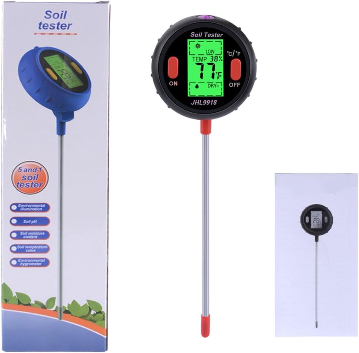 Bodem PH Tester - 5-in-1 Gauge - Planten Verzorging - Metrische Temperatuur Conversie - 30 x 8 x 4 cm