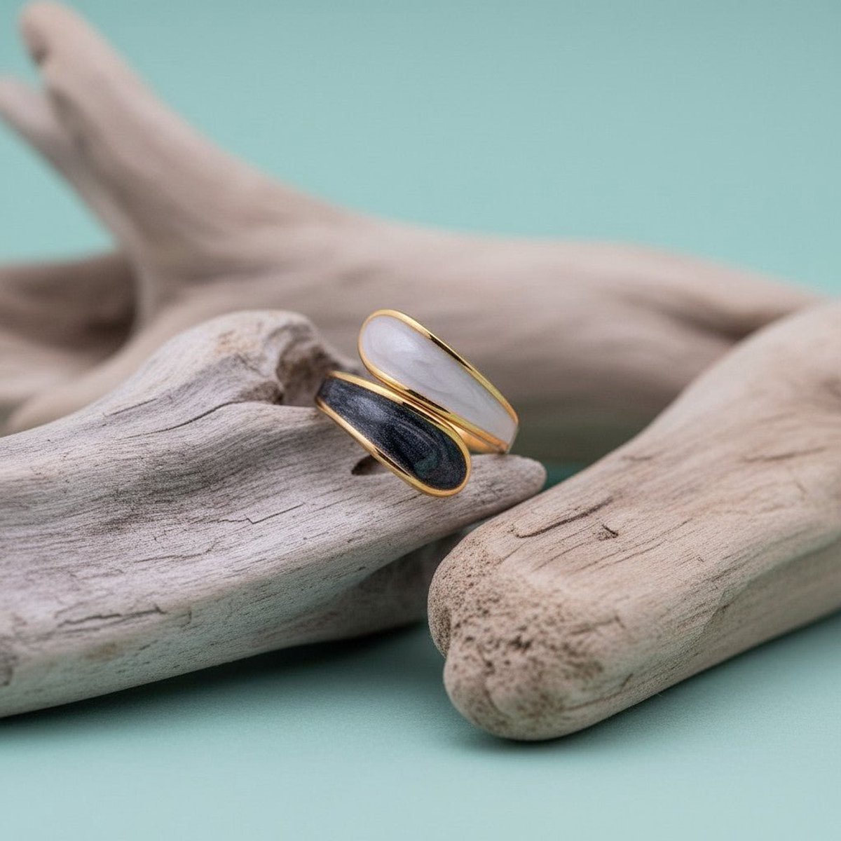 Aramat Jewels | Ringen | Stalen Damesring - Parelmoer - 18mm - Verstelbaar | Grijs | |14mm | Staal | Volwassenen | Verkleurd niet