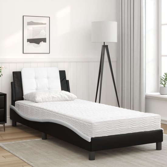 vidaXL-Bed-met-matras-kunstleer-zwart-en-wit-90x190-cm