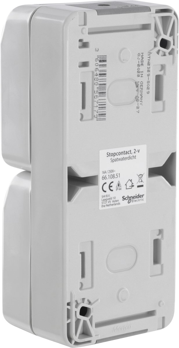 Merten Aquastar contactdoos - spatwaterdicht - opbouw - 2-voudig - randaarde - verticaal - IP44 - grijs