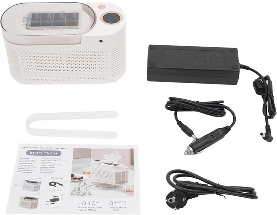 Mini IJsblokjesmachine - 8 Blokjes per Cyclus - Draagbaar & Compact - 12V & 230V - Voor Auto, Camping & Kantoor - Snel Ijs in 10 Minuten - Wit van Merkloos — afbeelding 5