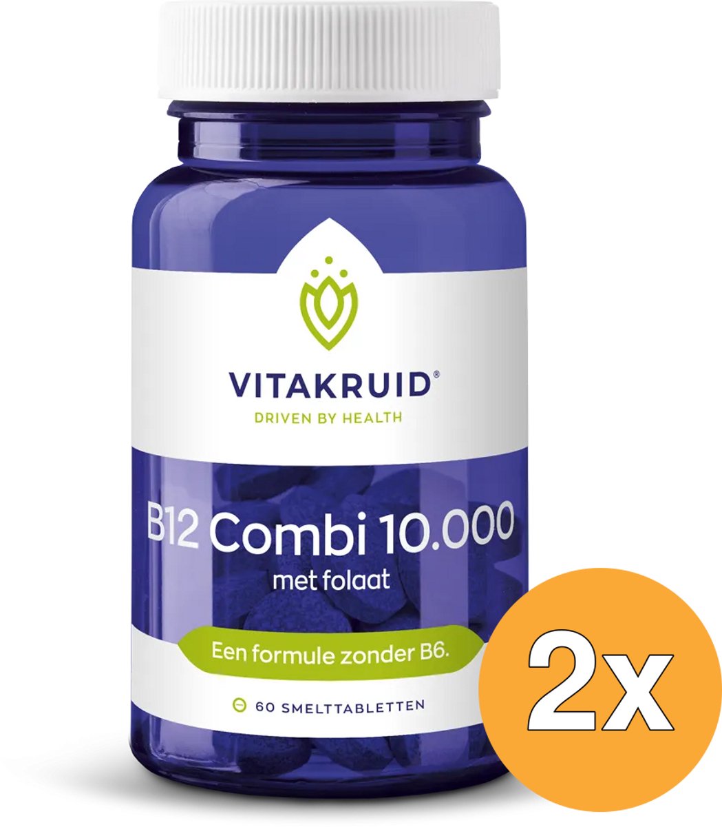 2x Vitakruid B12 Combi 10.000® met Actief Folaat Vitamine (60 smelttabletten)