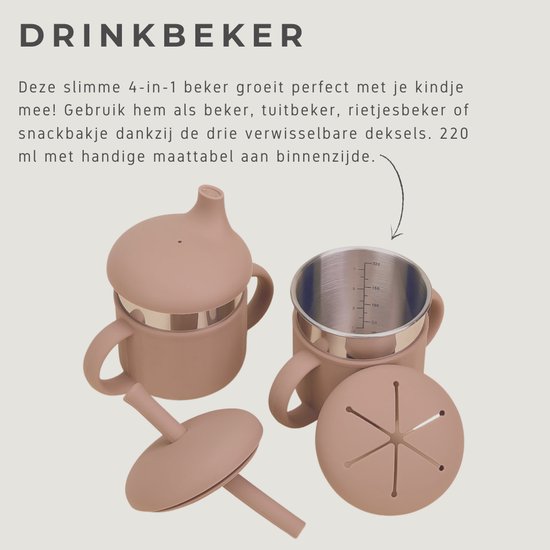 NilaFee® Kinderservies Robin Caramel - Baby Eetset - Siliconen & RVS - Vakjesbord - Kom - Drinkbeker met Rietje - Bestek - Kinderservies - Peuter & Baby 6m+ — afbeelding 2