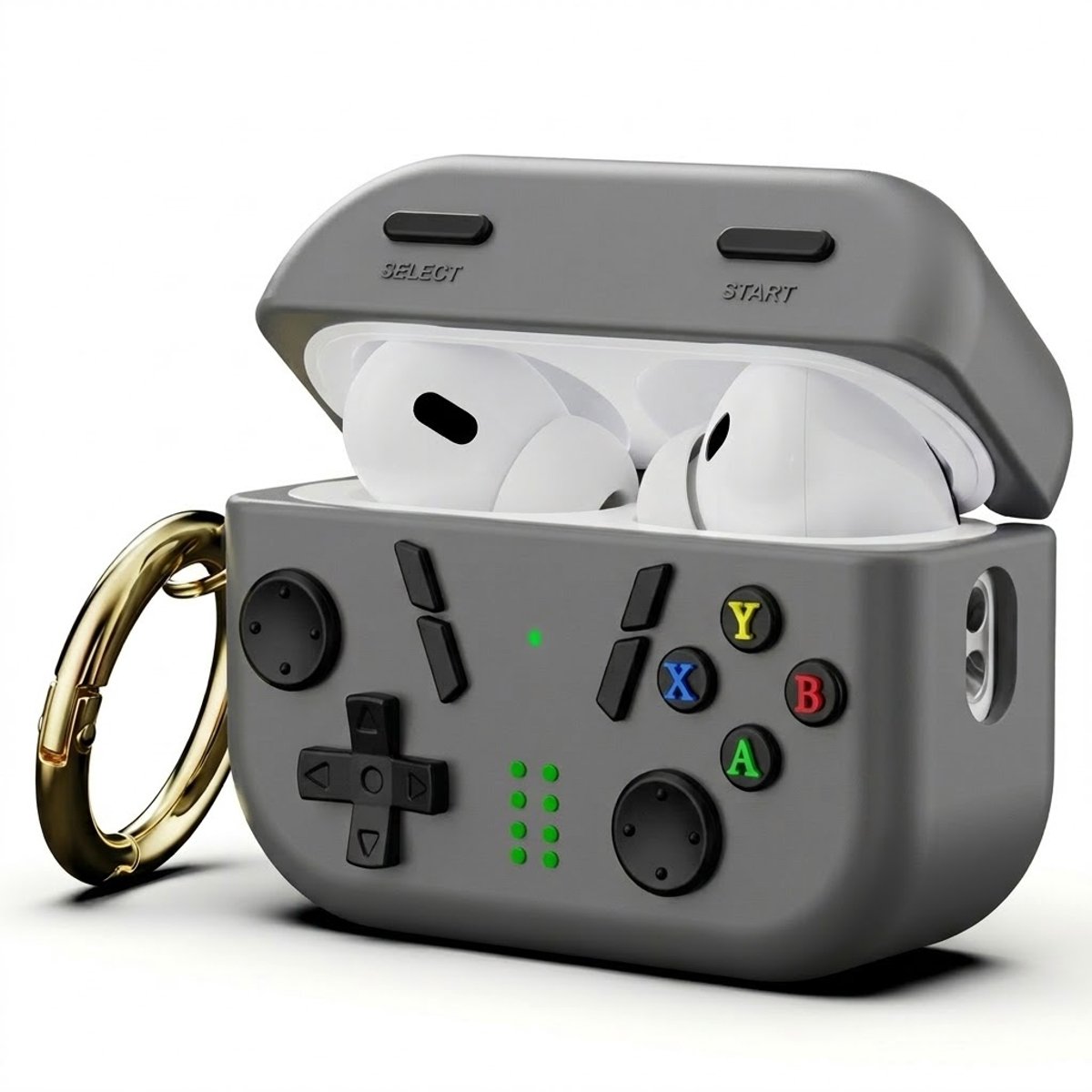 Geavanceerd grijs cartoon hoesje voor oordopjes dames met game controller design en clip geschikt voor AirPods 4 siliconen hardcase beschermhoes