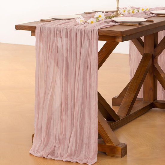 Daity 1 roze tafelloper van gaas - paas- - lente- - bohemian- en landelijke stijl - stoffig roze - boerderijstijl - 305 cm - geschikt voor bruiloften - feesten - babyborrels - verjaardagen - huisdecoratie en kerstversiering (roze).