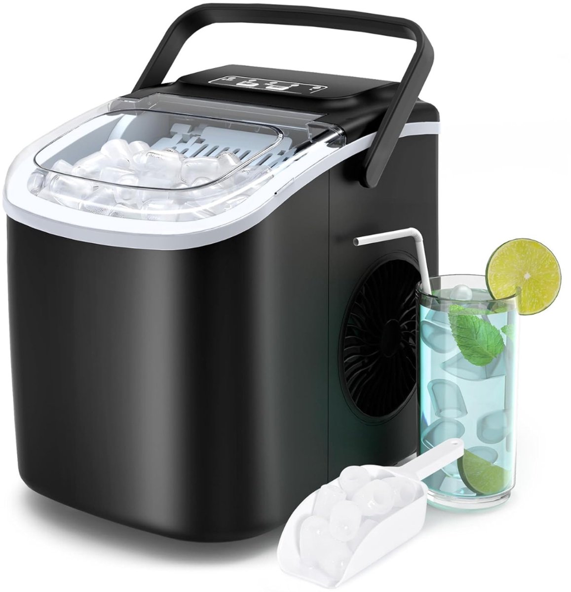 Quvo® Krachtige IJsblokjesmachine – 2 Afmetingen – Zelfreinigende IJsmachine – IJsblokjesmachine Crushed Ice Machine – Crushed Ice Maker in Enkele Minuten – 1.2L - Zwart - 29cm x 22cm x 29cm