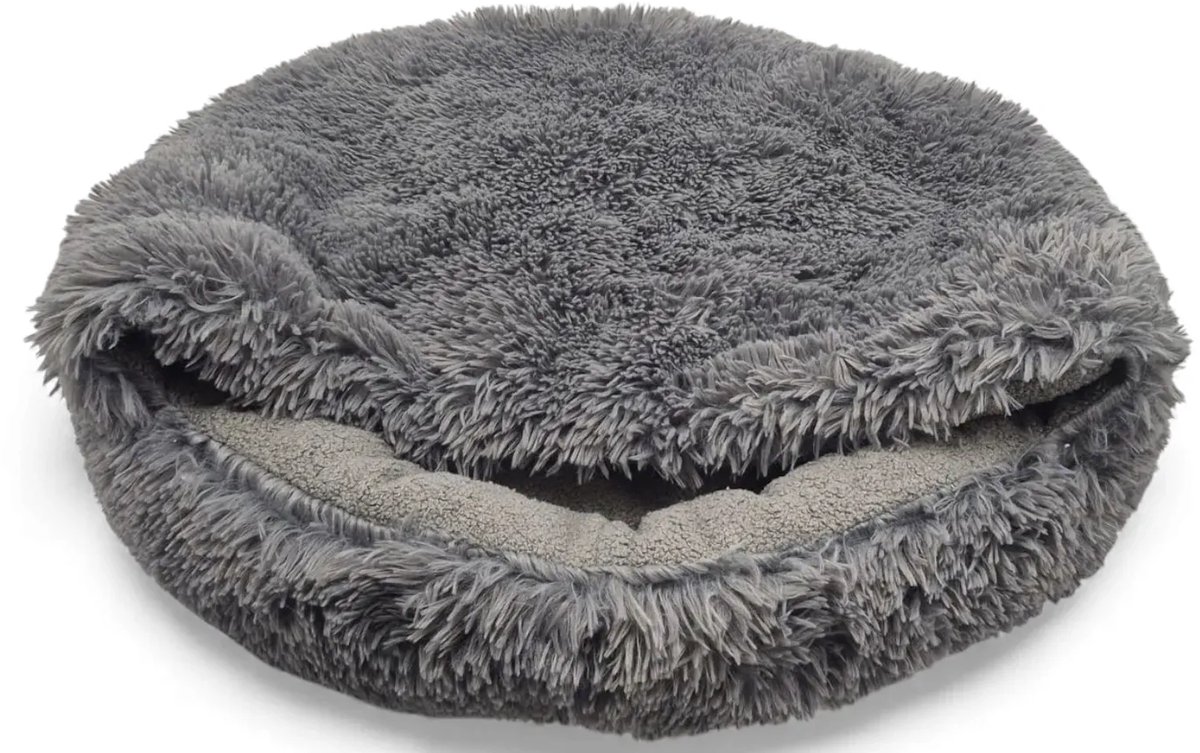 Honden- en kattenbed 60 cm, warm rond slaapzak met shaggy boucle stof, comfortabel mandje voor huisdieren, ideale bed voor katten en honden, grafiet