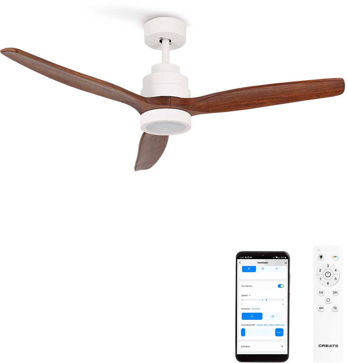CREATE - Stille plafondventilator van 40 W met technische ABS-bladen, verkrijgbaar in verschillende maten - M - Met licht- WIFI - WIND STYLANCE