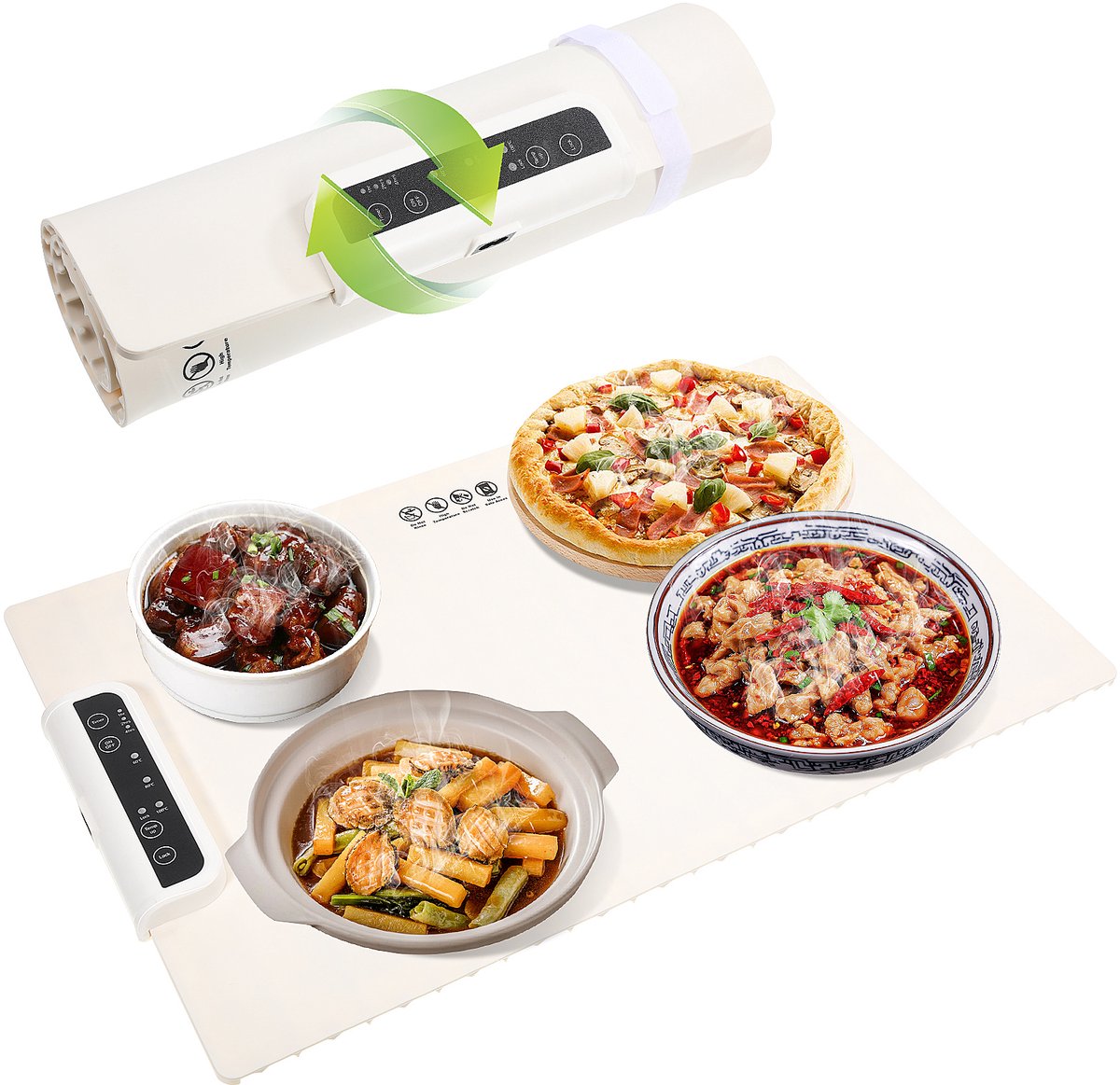 Opvouwbare Elektrische Warmhoudplaat – 240W Verwarmingsmat voor Eten – Instelbare Temperatuur 60-100°C – Flexibel Siliconen Oppervlak 60x40 cm – Perfect voor Buffetten & Feesten – EU-stekker